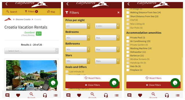Easy Reserve App, Geavanceerde zoekfilters