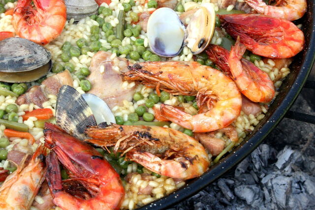 Detail van paella met zeevruchten