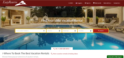 Easy Reserve homepage, zoekveld