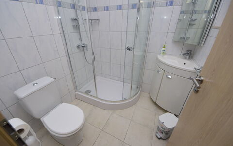 Ojdana: Loodgieterswerkinrichting, Wc Bril, Toilet, Badkamer, Purper, Douche, Gebouw, Verdieping, Flooring