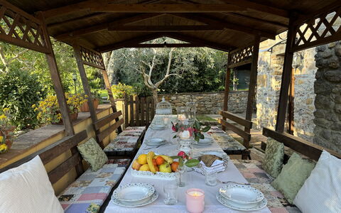 Podere Di Mero Casolare: Meubilair, Hout, Tafel, Stoel, Buitenmeubels, Buitentafel, Schaduw, Outdoor Structuur, Tuin, Keuken En Eettafel