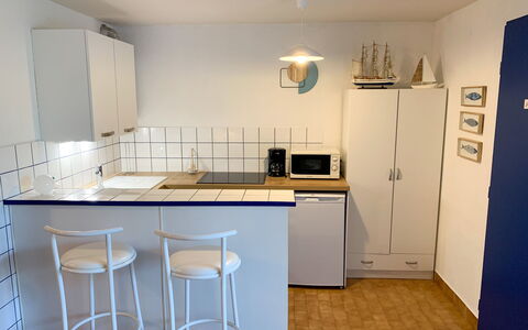 Cap D'Agde 897: Cabinetry, Countertop, Meubilair, Gootsteen, Wastafel, Huishoudapparatuur, Keuken, Hout, Stoel, Interieur Ontwerp