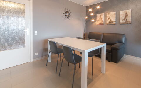 Calista 213 with Balcony: Tafel, Meubilair, Eigendom, Stoel, Hout, Hal, Flooring, Verdieping, Gebouw, Laminaatvloer