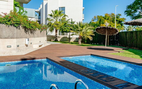 Jávea 734: Zwembad, Appartement, Condominium, Toevlucht, Schaduw, Tuin, Landscaping, Eco Hotel, Buitenmeubels