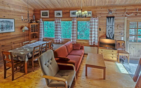 Ylläskuru D 2: Hout, Verblijf, Huis, Huis, Blokhut, Plafond, Hardwood, Beits, Woonkamer, Siding