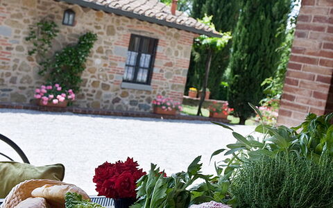 Agriturismo L'incrociata: Fabriek, Lucht, Dag, Eigendom, Bloem, Venster, Voedsel, Tableware, Wolk, Tafel
