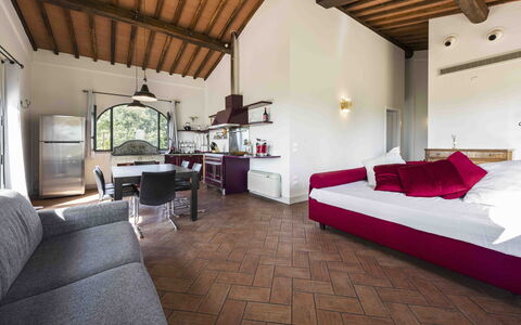 Villa Dell'acquaborra: Meubilair, Plafond, Interieur Ontwerp, Bed, Stoel, Slaapkamer, Hoofdkussen, Kamerplant, Woonkamer