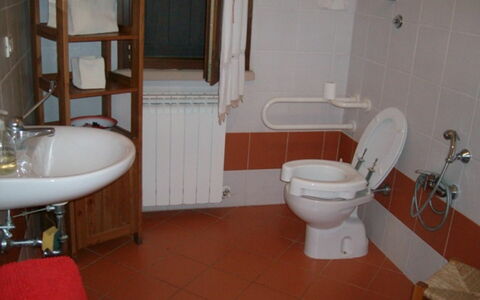 Villa Le Selvole: Spiegel, Loodgieterswerkinrichting, Eigendom, Wastafel, Wit, Wc Bril, Purper, Badkamer, Wastafel In De Badkamer, Toilet