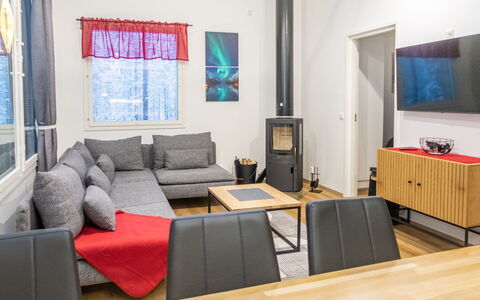 Saukonpesä B: Meubilair, Flooring, Interieur Ontwerp, Verdieping, Bankstel, Hout, Woonkamer, Plafond, Kamer, Verlichting