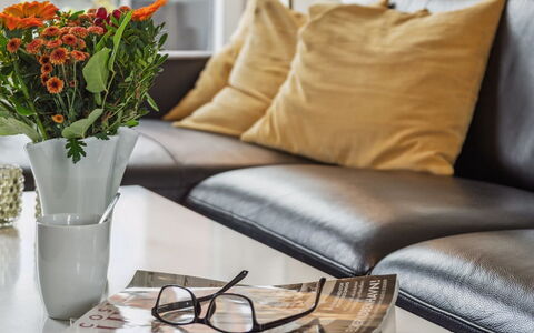 Akim - 2Km from the Sea: Meubilair, Interieur Ontwerp, Bankstel, Woonkamer, Bloempot, Tafel, Vaas, Snijbloemen, Verlichting, Flooring