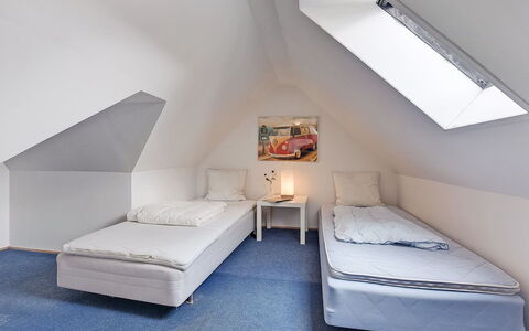 Gunulf - 150M from the Sea: Slaapkamer, Bed, Verdieping, Interieur Ontwerp, Bedding, Laken, Plafond, Kamer, Zolder, Bed Frame