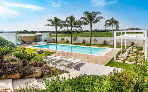 Casa Ocra - Misiliscemi, Sicilia: Fabriek, Lucht, Wolk, Water, Eigendom, Boom, Azure, Zwembad, Schaduw, Architectuur