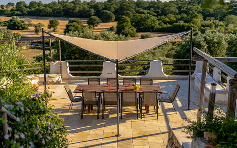 Trulli Di Grieco: Tafel, Fabriek, Meubilair, Plantengemeenschap, Stoel, Gebouw, Boom, Buitenmeubels, Schaduw, Buitentafel