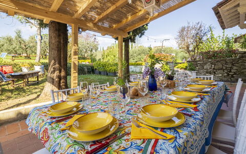 Country House Casalguidi 191 Private Pool: Tafelkleed, Tafel, Tableware, Meubilair, Linens, Dishware, Voedsel, Serveware, Stoel, Eetkamer