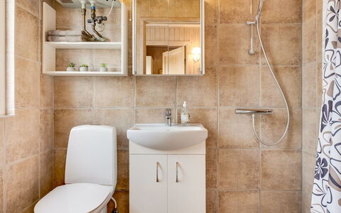 Ragnborg - 900M from the Sea: Badkamer, Wastafel In De Badkamer, Wc Bril, Loodgieterswerkinrichting, Wastafel, Toilet, Flooring, Interieur Ontwerp, Verdieping, Kraan