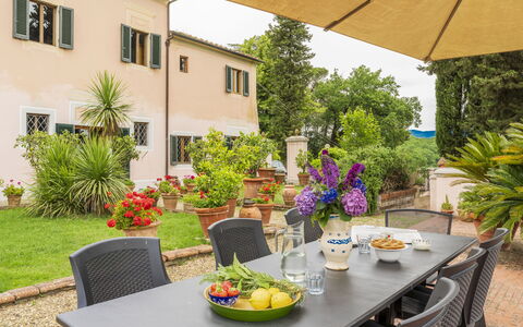 Villa Montegattoli, Pool, Landscape, Wifi, Ac: Bloem, Tafel, Fabriek, Meubilair, Tableware, Gebouw, Venster, Voedsel, Stoel, Bloempot