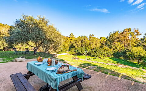 Solenzara 700: Blauw, Landelijk Gebied, Zonlicht, Buitenmeubels, Tuin, Schaduw, Picknicktafel, Landscaping, Park, Buitentafel