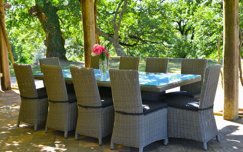 Villa Il Troscione: Meubilair, Buitenmeubels, Stoel, Buitentafel, Schaduw, Patio, Wicker, Tuin, Keuken En Eettafel, Backyard