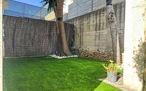 Les Aigües: Gazon, Tuin, Kunstgras, Backyard, Werf, Landscaping, Schaduw, Binnenplaats