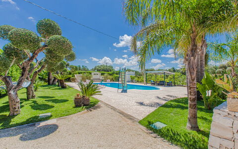 Trullo Poggio Con Piscina: Blauw, Tuin, Schaduw, Vrije Tijd, Landscaping, Tropen, Gang, Eco Hotel