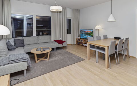 Ruka Chalets 2 Huoneisto 2405: Meubilair, Interieur Ontwerp, Flooring, Verdieping, Houten Vloer, Hout, Plafond, Kamer, Bankstel, Woonkamer