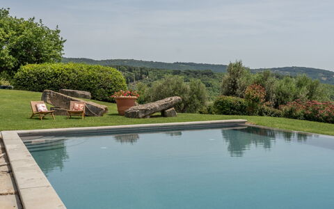 Villa Domus Papi: Zwembad, Tuin, Landscaping, Waterpartij, Backyard, Flagstone, Villa, Haag