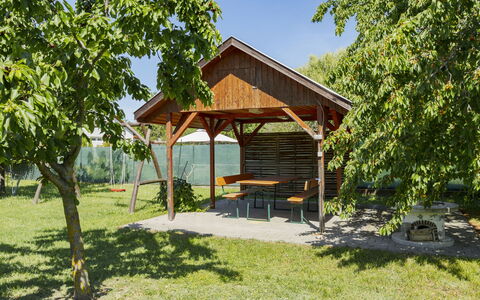 Gyula: Schaduw, Tuin, Gazon, Outdoor Structuur, Garden Gebouwen, Park, Werf, Paviljoen, Backyard, Landscaping