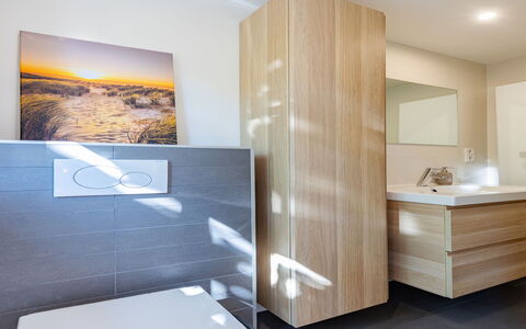 Residence Domburg: Flooring, Interieur Ontwerp, Verdieping, Muur, Badkamer, Hout, Loodgieterswerkinrichting, Badkamerkast, Toilet, Spiegel