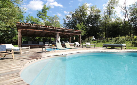 Villa Poggio Zucchino, Pool, Wellness, Piacenza: Zwembad, Meubilair, Buitenmeubels, Toevlucht, Stoel, Schaduw, Samengesteld Materiaal, Ligstoel, Buitentafel, Vrije Tijd