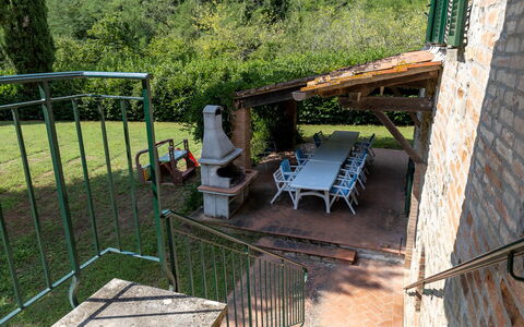 Mulino di Carpineto with Pool Gaiole in Chianti: Meubilair, Tafel, Buitenmeubels, Stoel, Buitentafel, Backyard, Werf, Schaduw, Balkon, Outdoor Structuur