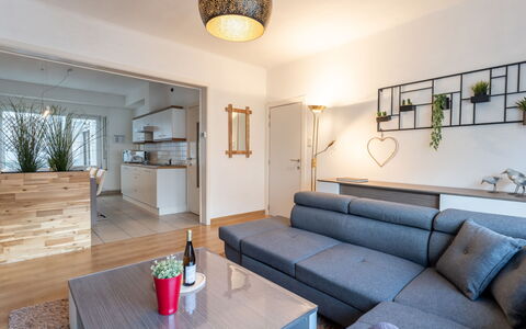 Cozy Casa Ostend with Terrace: Meubilair, Interieur Ontwerp, Flooring, Bankstel, Verdieping, Muur, Kamer, Hout, Woonkamer, Plafond