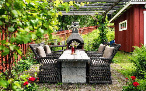 Viksjö Utsikten: Tuin, Struik, Bloempot, Meubilair, Backyard, Buitenmeubels, Landscaping, Stoel, Outdoor Structuur