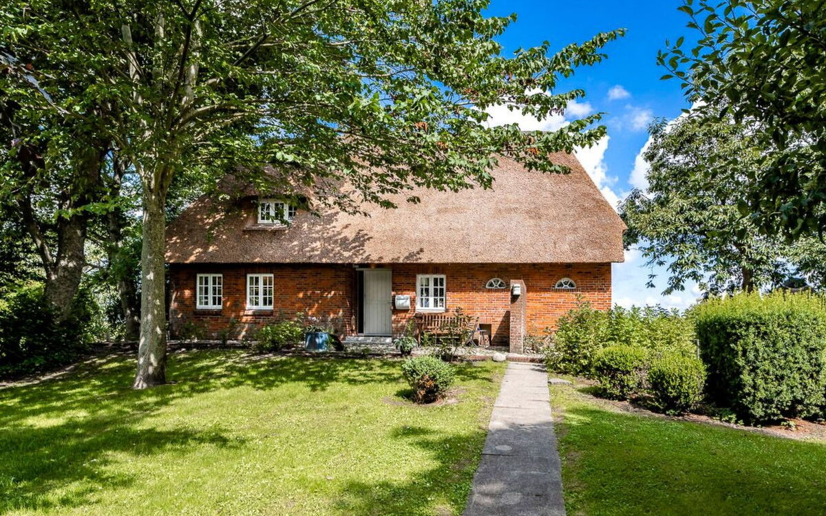 Reetdachhaus Inmitten von Wiesen und Feldern