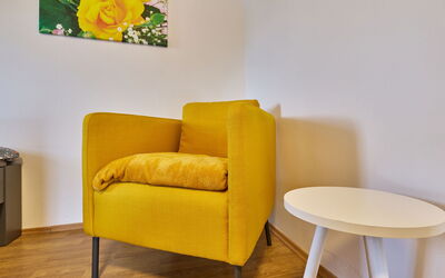 Růžová 2 101.2: Meubilair, Flooring, Verdieping, Interieur Ontwerp, Geel, Hout, Houten Vloer, Stoel, Kamer, Woonkamer
