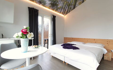 Villa Dolce Bosco with Pool, Valdobbiadene: Interieur Ontwerp, Slaapkamer, Meubilair, Bed, Hout, Verdieping, Flooring, Laken, Bedding, Textiel