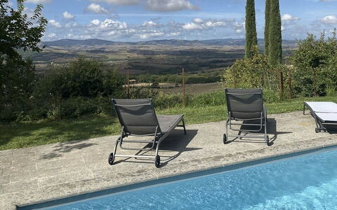 Podere i Prati: Blauw, Meubilair, Buitenmeubels, Zwembad, Ligstoel, Stoel, Schaduw, Chaise Longue, Flagstone, Backyard