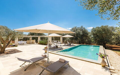 Villa Olivella: Zwembad, Buitenmeubels, Toevlucht, Schaduw, Stoel, Landscaping, Landgoed, Flagstone, Villa, Ligstoel