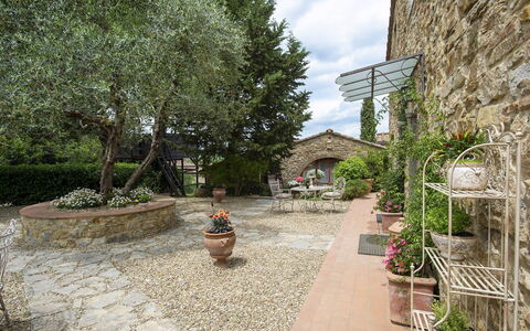 Villa Grevigiana: Struik, Flagstone, Tuin, Bloempot, Steen, Cobblestone, Stenen Muur, Landscaping, Kamerplant