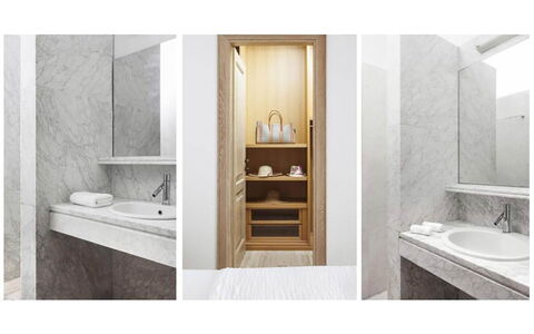 Villa Persephone: Hout, Flooring, Interieur Ontwerp, Verdieping, Loodgieterswerkinrichting, Kamer, Badkamer, Spiegel, Kraan, Wastafel