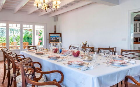 Villa Golf: Meubilair, Interieur Ontwerp, Tafel, Eetkamer, Keuken En Eettafel, Stoel, Tableware, Huis, Kamer, Plafond