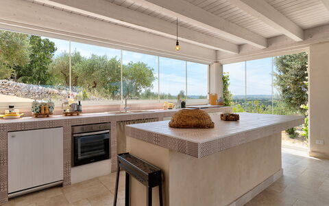 Trullo Miravista Valle D'Itria: Flooring, Meubilair, Interieur Ontwerp, Keuken, Verdieping, Countertop, Plafond, Stoel, Keuken En Eettafel, Natuurlijk Materiaal
