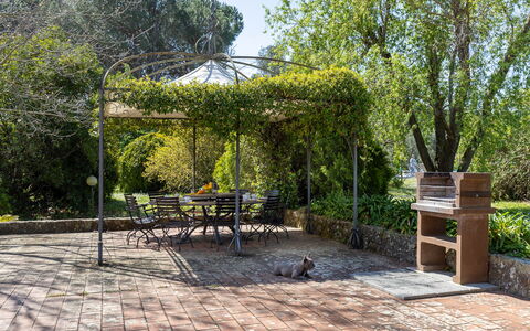 Il Leccio, Vinci, Private Pool and Tennis: Tuin, Schaduw, Outdoor Structuur, Flagstone, Prieel, Paviljoen, Landscaping, Buitenmeubels, Backyard