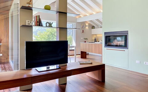 Zani: Interieur Ontwerp, Flooring, Meubilair, Hout, Plafond, Verdieping, Televisie, Woonkamer, Verlichting, Appartement