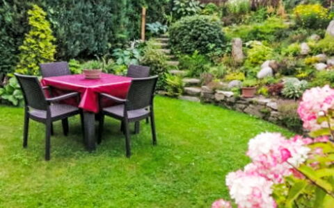 Herlíkovice: Tuin, Struik, Gazon, Groundcover, Backyard, Werf, Landscaping, Buitenmeubels, Binnenplaats, Patio