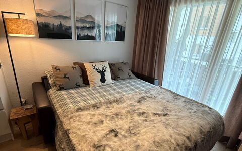 Snowfun B: Meubilair, Bed, Interieur Ontwerp, Slaapkamer, Muur, Flooring, Verdieping, Hout, Linens, Kamer