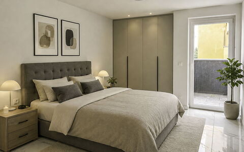 Goldener Turm: Meubilair, Bed, Interieur Ontwerp, Slaapkamer, Muur, Flooring, Verdieping, Bedding, Hout, Laken