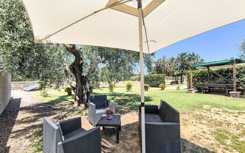 Scarlino 35: Schaduw, Tuin, Buitenmeubels, Paraplu, Stoel, Landscaping, Canopy, Outdoor Structuur, Gazon, Werf