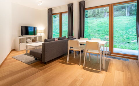 Cuolm Liung Apt. 52: Flooring, Hout, Interieur Ontwerp, Verdieping, Houten Vloer, Meubilair, Woonkamer, Hardwood, Laminaatvloer, Beits