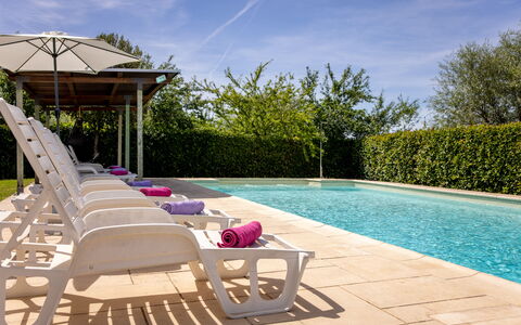 Il Cipresso, Casa Lucia, Cortona: Zwembad, Buitenmeubels, Meubilair, Samengesteld Materiaal, Tuin, Schaduw, Toevlucht, Paraplu, Landscaping, Stoel