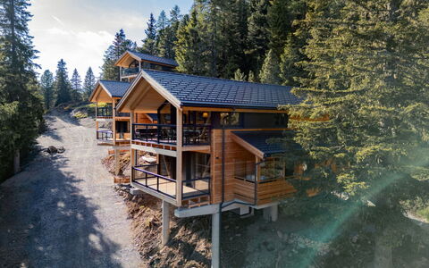 02 Nth030 Sup Chalet mit Sauna und Hot Tub 2 Etage: Hout, Huis, Verblijf, Blokhut, Veranda, Timmerhout, Lariks, Bos, Balkon, Hardwood